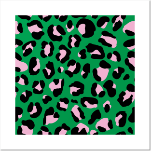 Pink and Kelly Green Leopard Print Posters and Art